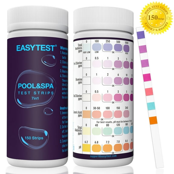 Pool Test Strips 7 in 1, 150 Strips Pool & Hot Tub Test Kit Strips, Pool Essentials Water Chemical Testing for Chlorine, Bromine, pH, Hardness, More, All in One Set | Lab Recommend | Quick Test Way