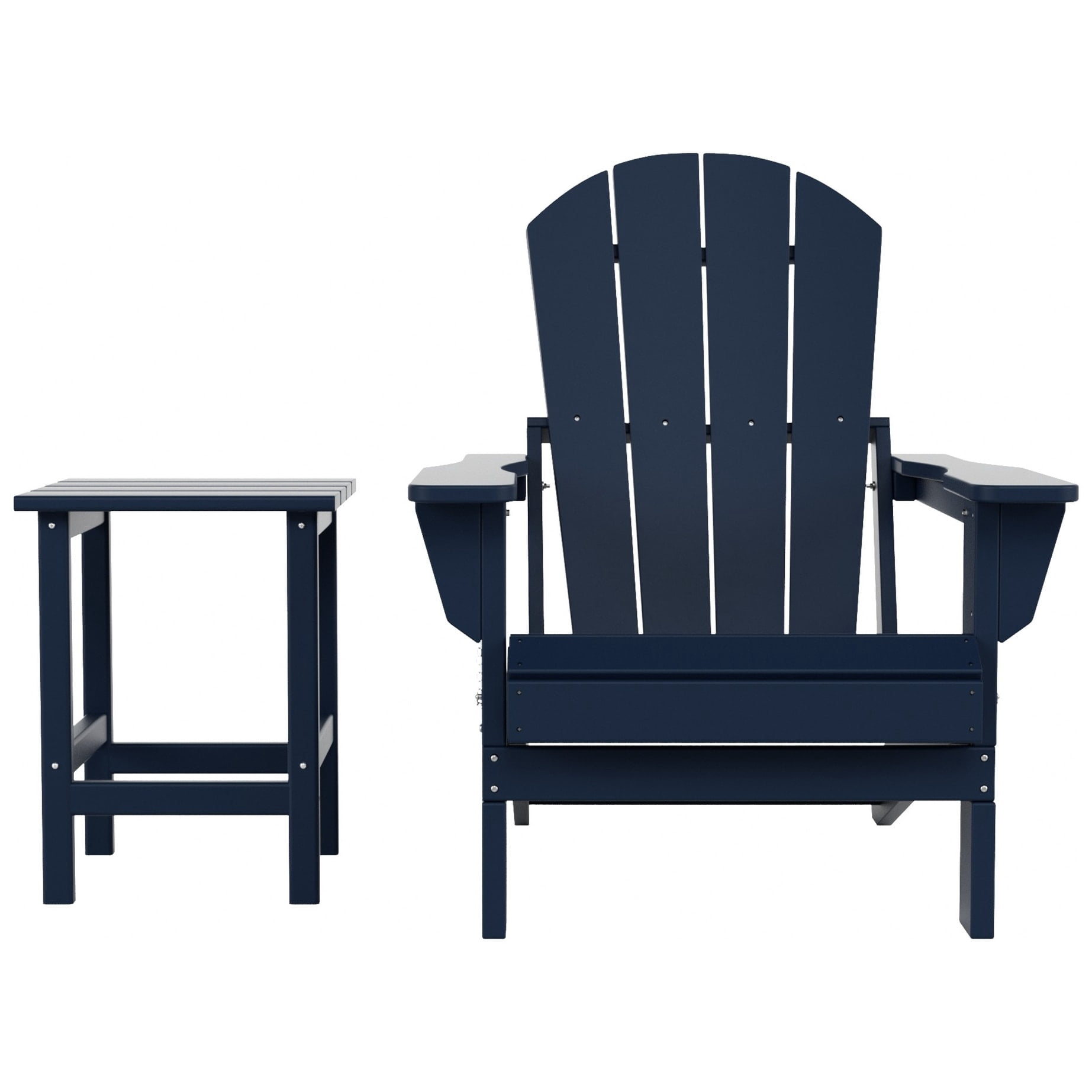 Polytrends  Laguna Hdpe All Weather Outdoor Patio Foldable Adirondack Chair With Side Table (2-Piece Set) Navy Blue