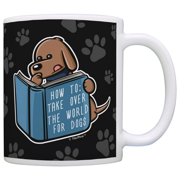 ThisWear Funny Dog Gifts How to Take Over the World Puppy Reading Book Rescue Dogs 11 ounce Coffee Mug Black
