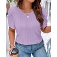 thumbnail image 4 of SOMER Plus Size Women Blouses Puff Sleeve Eyelet Knit Top Casual Summer Short Sleeve Crew Neck Loose Fit Purple, 4 of 6