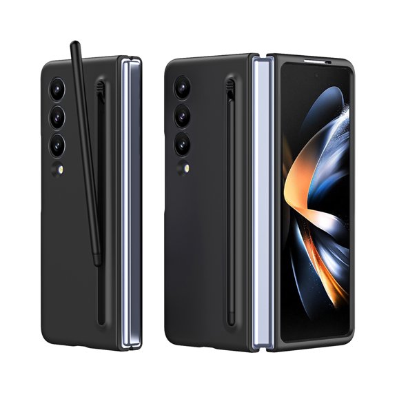 for Samsung Galaxy Z Fold 4 Matte Skin Friendly Case, with Stylus Holder and Free Stylus & Screen Protector Anti-Scratch Lightweight Slim Phone Case Cover for Samsung Galaxy Z Fold 4, Black