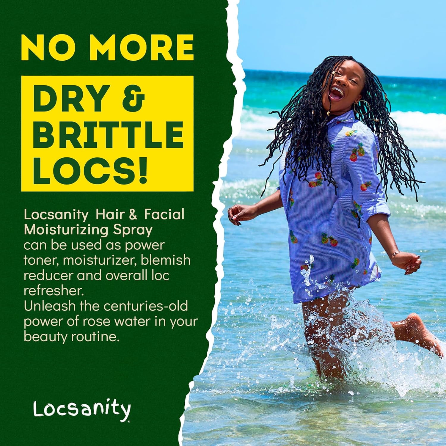 Locsanity Pure Rosewater Hair and Facial Spray – Jumbo Size Hydrating Face Mist to Soothe, Refresh, and Rejuvenate Skin, Reduce Oil and Buildup (32oz)
