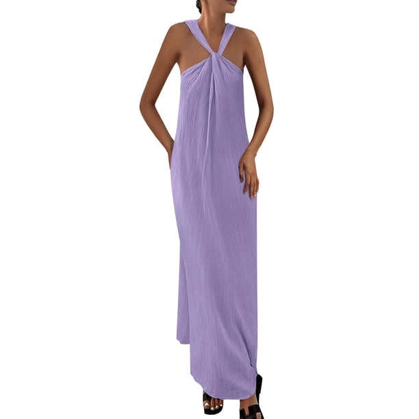 Vestido de verano PRETTYGARDEN 2025 para mujer, sin mangas, con tiras, morado
