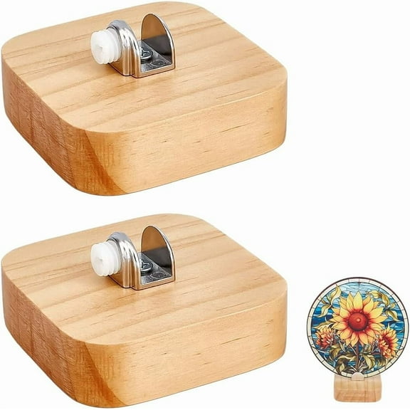 PH Wood Display Stand Easel for Stained Glass Piece 2.8" Rustic Fused Glass Art Base Decorative Plate Stand Holder for Ceramic Tiles Plates Pictures Collectibles Home Office Trade Show Brown