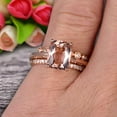 thumbnail image 2 of Trio Set Art Deco 2.30 Carat 7mm Cushion Cut Morganite Engagement Ring Wedding Set On 10K Rose Gold Shining Startling Ring Anniversary Gift, 2 of 6