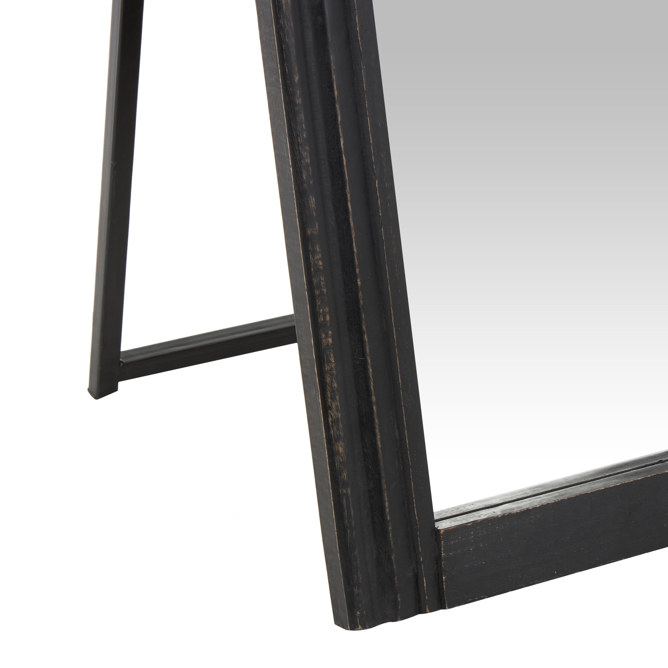 DecMode 36" x 72" Black Mango Wood Distressed Floor Mirror with Carved Grooves