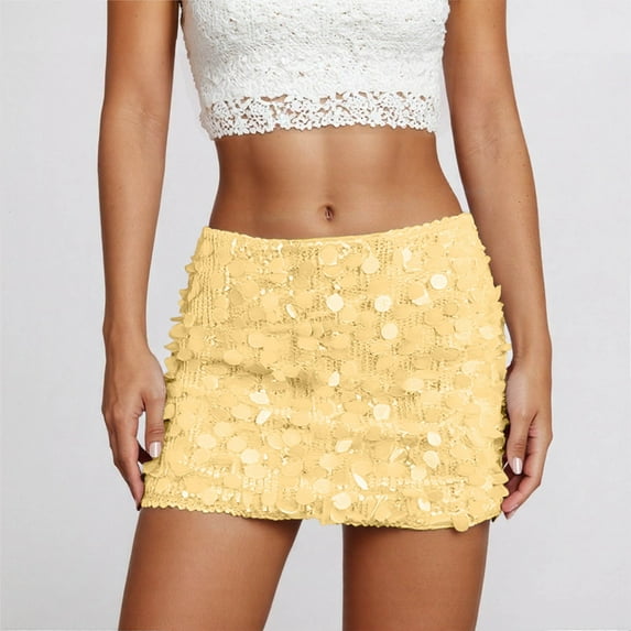 Wdgfv Sequin Skirt for Women Stretchy Bodycon Mini Skirts Sparkly Skirt Glitter Shiny Skirt Night Out Party