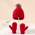 thumbnail image 3 of Traje de 3 piezas para niños, bufanda, guantes, gorro de punto, lana retorcida, protección contra el frío y el calor (rojo), 3 of 5