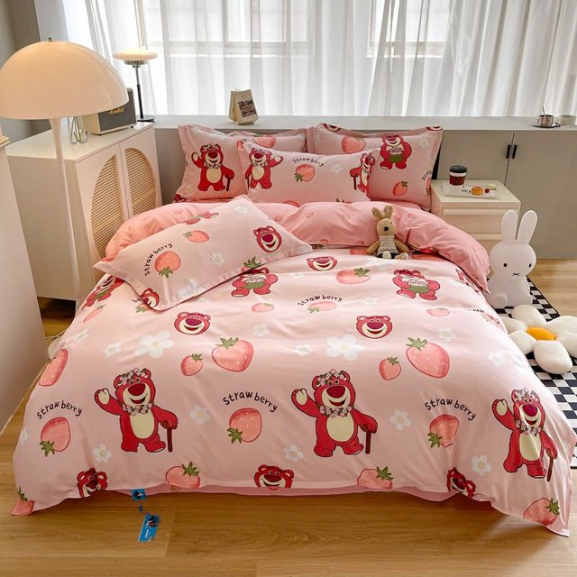 Juego de cama de Mickey Mouse con estampado de dibujos animados, 4 piezas, juego de sábanas de poliéster, colcha, edredón, regalo de Navidad