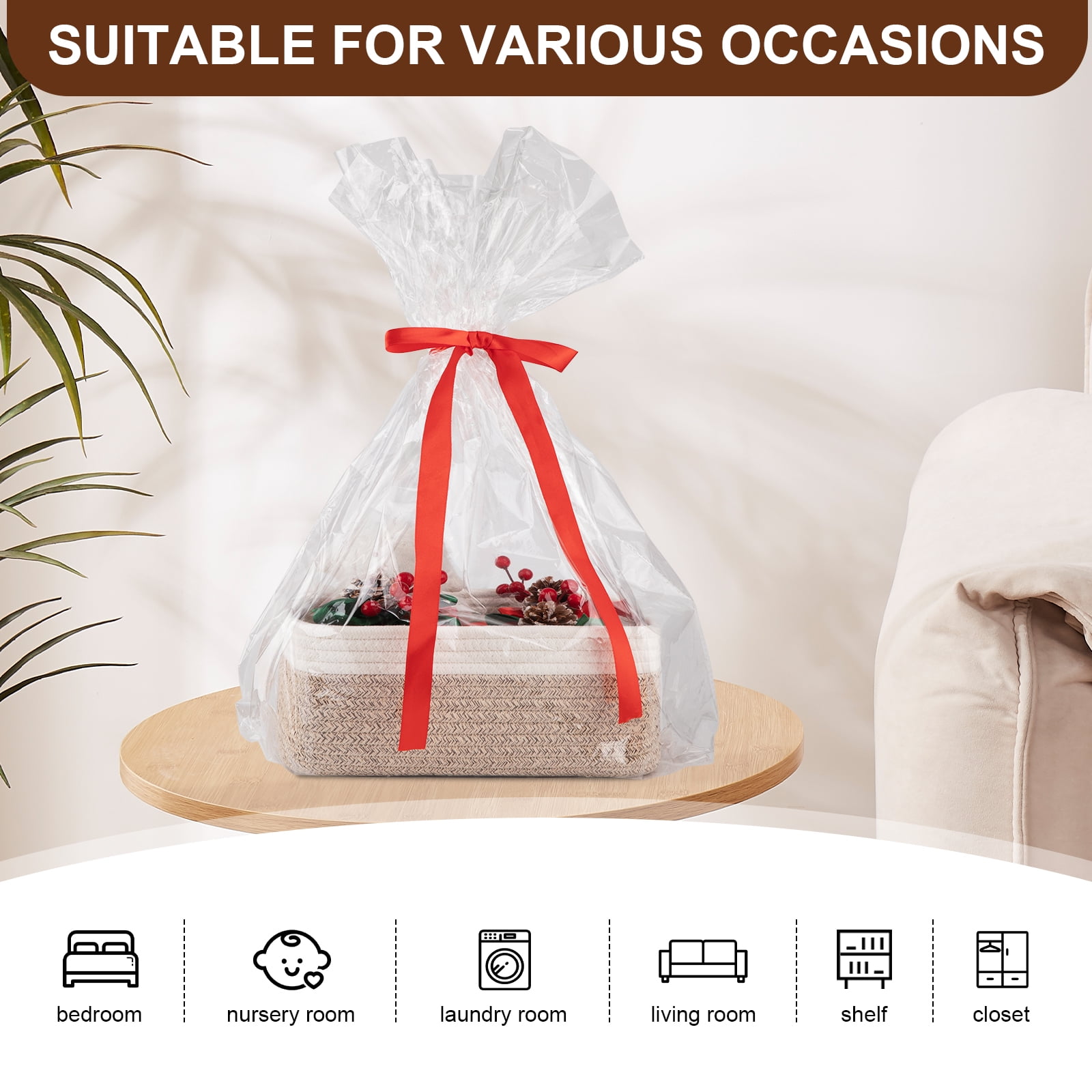 CHERISHGARD 4 Pack Woven Storage Baskets ，Cotton Rope Basket for Toy，Book and Blankets