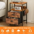 thumbnail image 4 of Night Stand Set of 2, Nightstand with 2 Fabric Drawers, Bed Side Table with Open Shelf, Wooden Top, Hooks, Backboard Design, End Table for Bedroom, Study, Hallway, Brown, 4 of 18