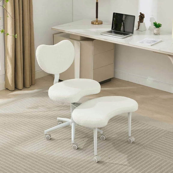 Spaco Meditation Chair with Flexible Design, Cross Legged Chair with Wheels, Criss Cross Desk Chair with Lumbar Support and Adjustable Stool for Indoor, White