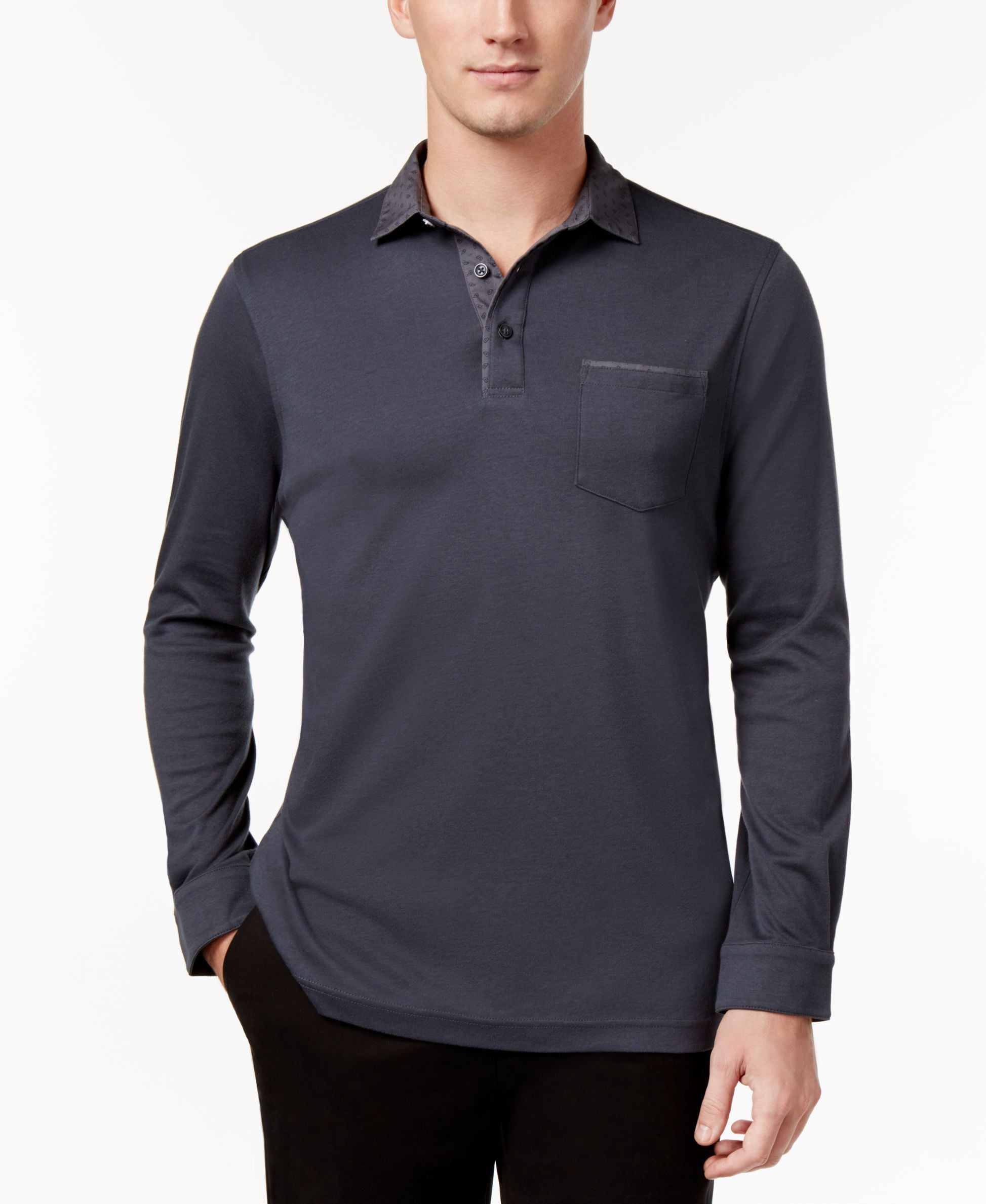 Tasso Elba Mens Shirt Blue Size 2XL Long Sleeve Polo Stretch Knit $59 #152