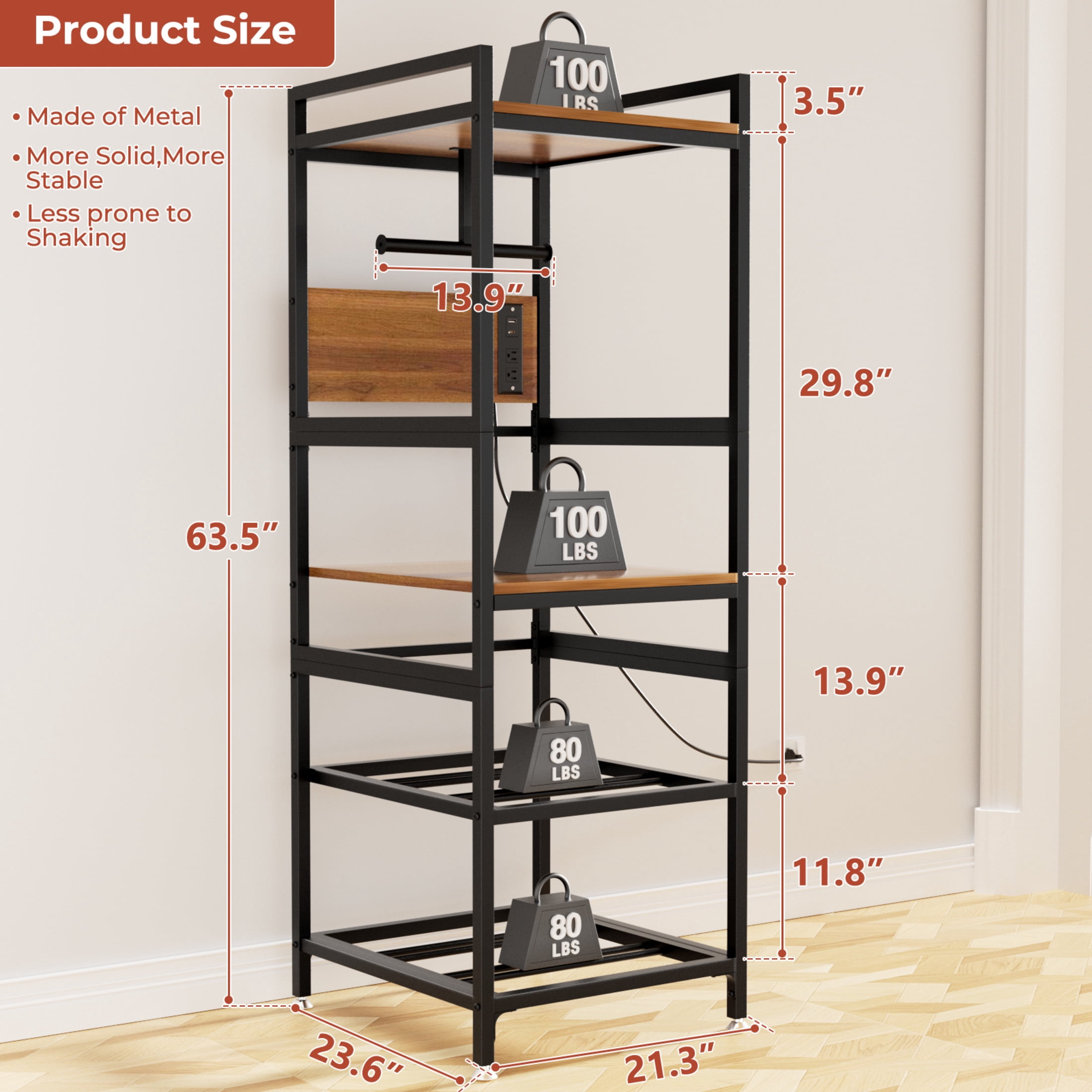 Noble House 3D Printer Stand with Filament Storage, Heavy-Duty Metal Workstation with Power Panel, Black
