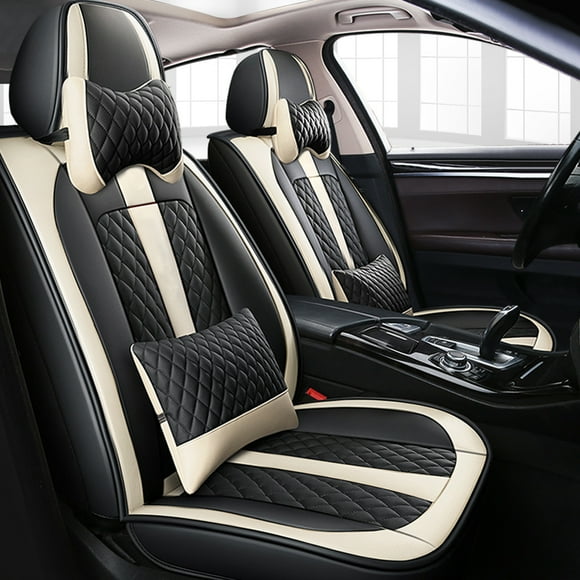 Maidao Car Seat Covers Leather Full Set for Lexus for NX 2015-Present 5 Seats Front Rear Cushion Protector with Headrest Black and Beige