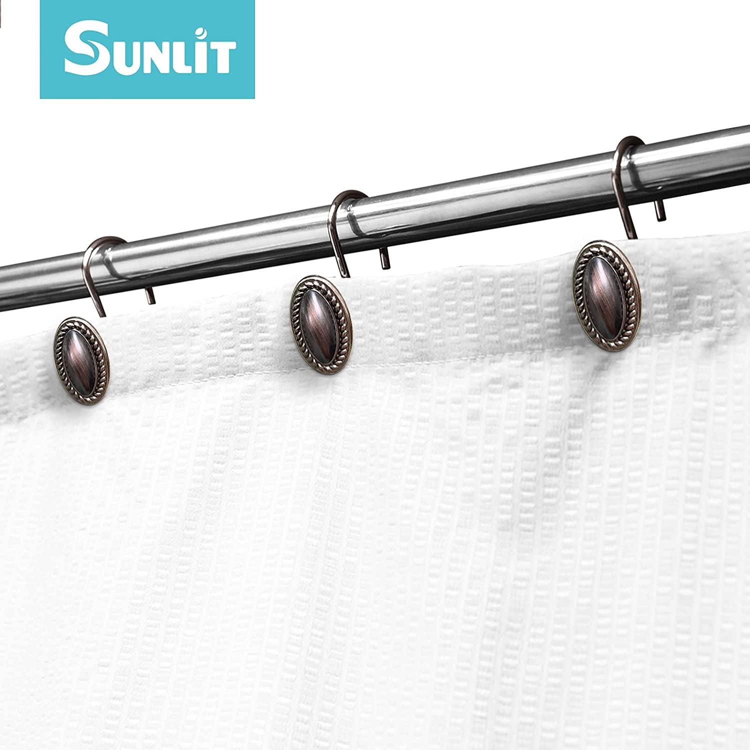 Set of 12 Shower Curtain Rings Hooks Rustproof Stainless Steel Brushed Nickel 