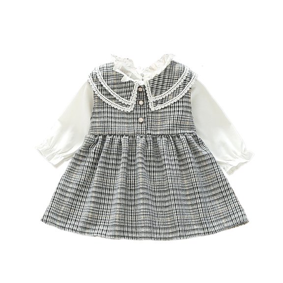 XQYLOS Clearence Girls’ 2-Piece Tweed Dress Set with Waistcoat - Korean Style Spring Fall Outfits for Tweens Party Wear School Outfit Casual Dressy Attire (6-12 Months,Grey)