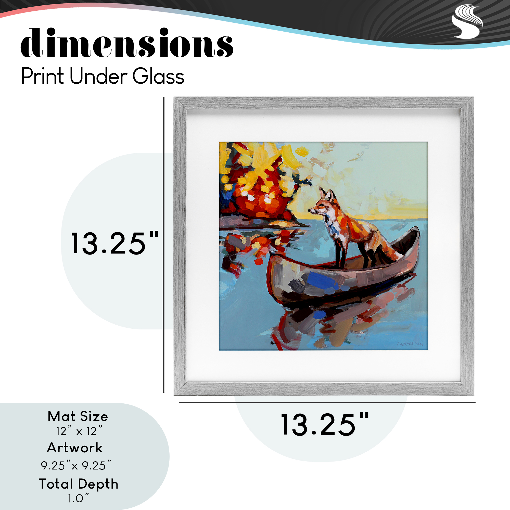 Fox's Voyage on Canoe Gray Framed Print Under Glass, design by Adam Swanson