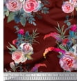 thumbnail image 1 of Soimoi Red Georgette Viscose Fabric Leaves & Ranunculus Floral Print Fabric by the Yard 42 Inch Wide, 1 of 3