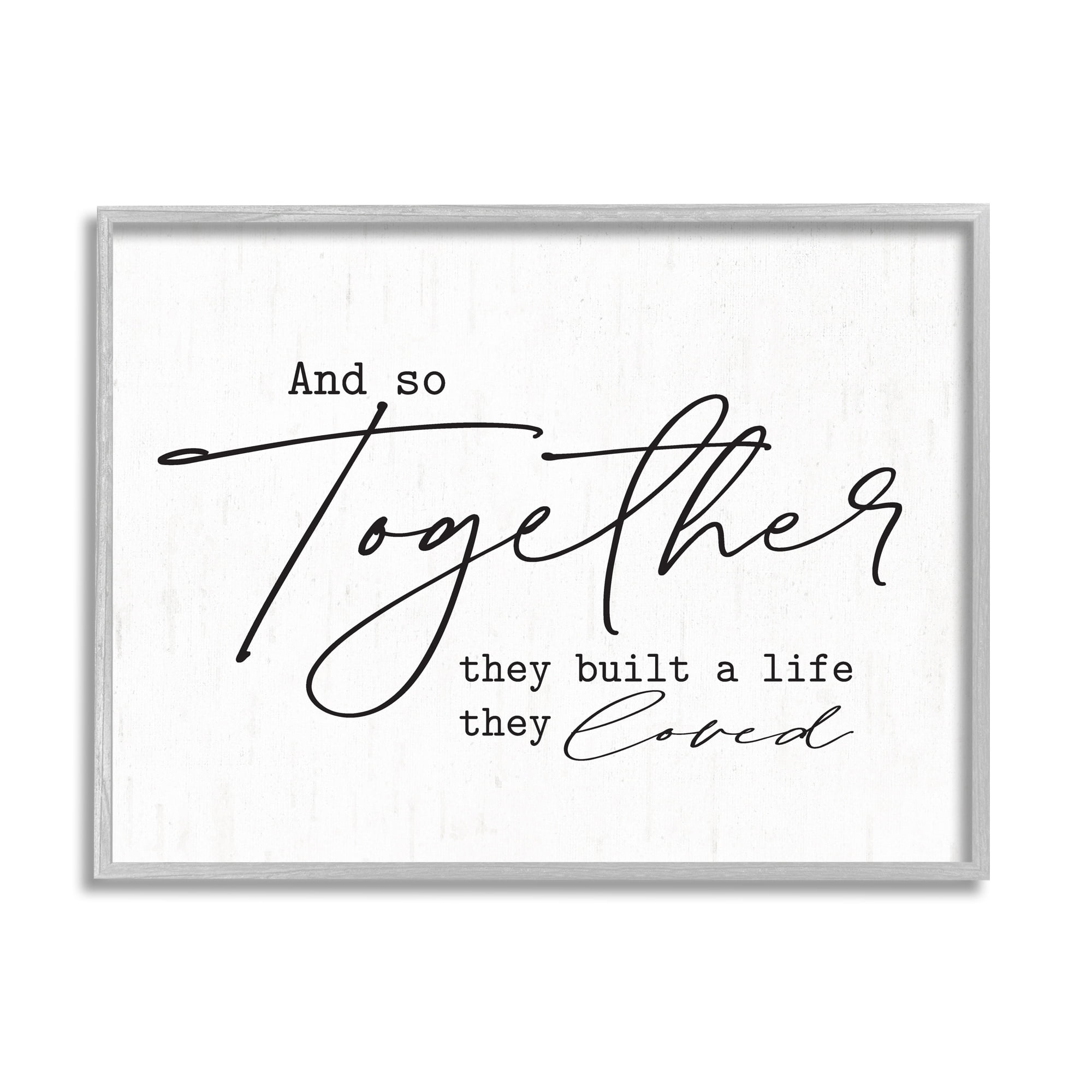 Stupell Industries Romantic Together Quote Casual Birch Pattern Calligraphy Graphic Art Gray Framed Art Print Wall Art, Design by Lettered and Lined