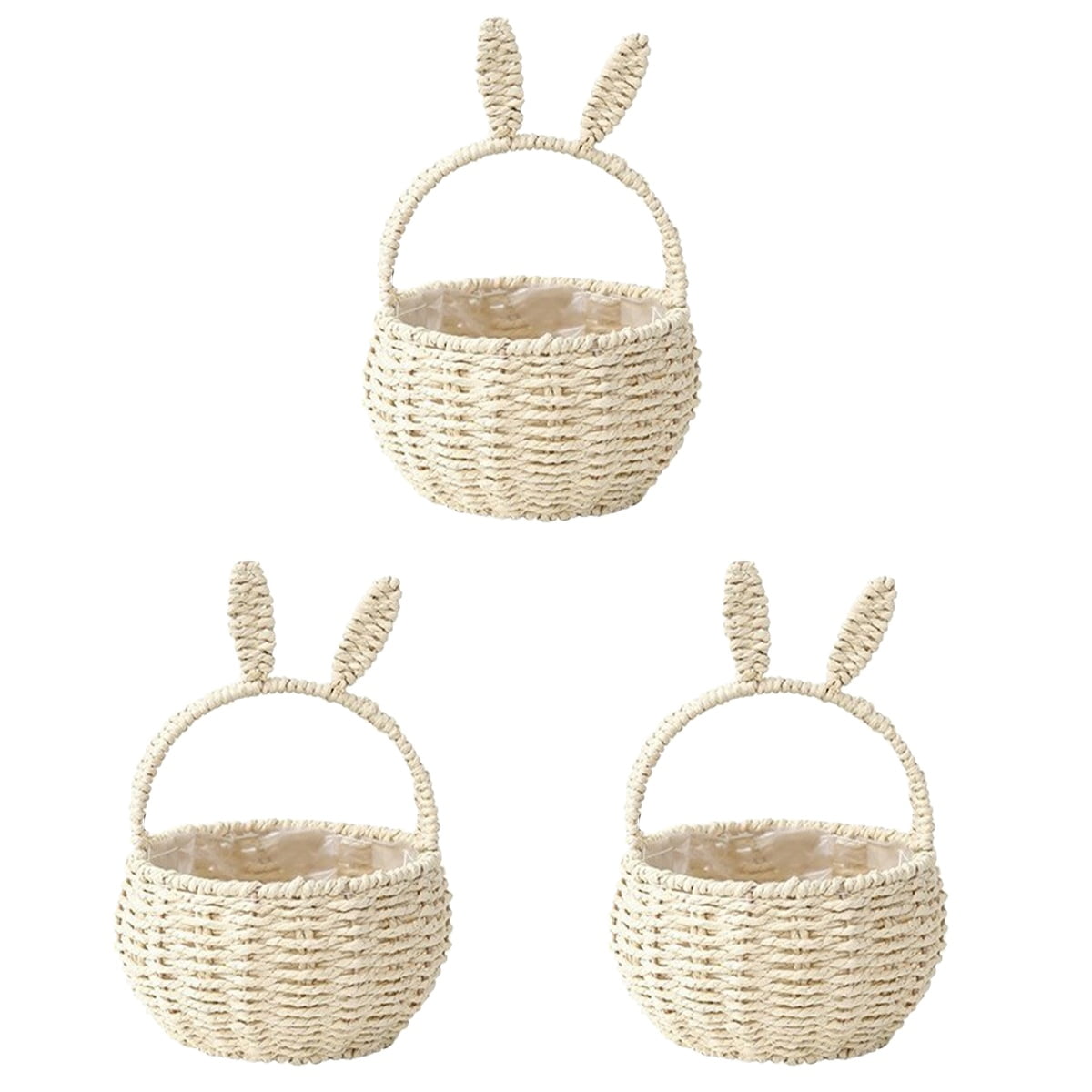 MLINS 3pcs Bunny Woven Basket Easter Party Treats Basket Handheld Woven Storage Basket With Handle