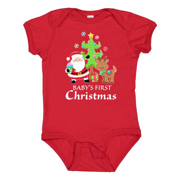 Inktastic Baby's 1st Christmas with Santa Reindeer and Tree Boys or Girls Baby Bodysuit