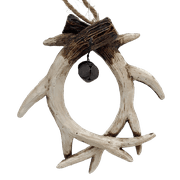 Holiday Time White Antler Ornament. Casual Traditional Theme. Beige Color Antler. Rustic Bell.