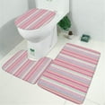 thumbnail image 2 of Pink and Green Striped Pattern Bathroom Rugs Sets 3 Piece,Toilet Cover Set,Absorbent Non Slip Bathroom Mats Sets with U-Shaped Contour Rug Toilet Rug Set, 2 of 5