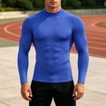 thumbnail image 2 of Men Solid Color Neck Compression Long Sleeve Shirt, Slim Fit Stretchy Athletic Base Layer Top for Gym Running Workout Daily Casual Wear(Blue,XL), 2 of 6