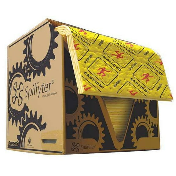 Spilfyter Sorbent Pad, 23 gal, 16 in x 18 in, Universal, Yellow, 100 PK HVU-75