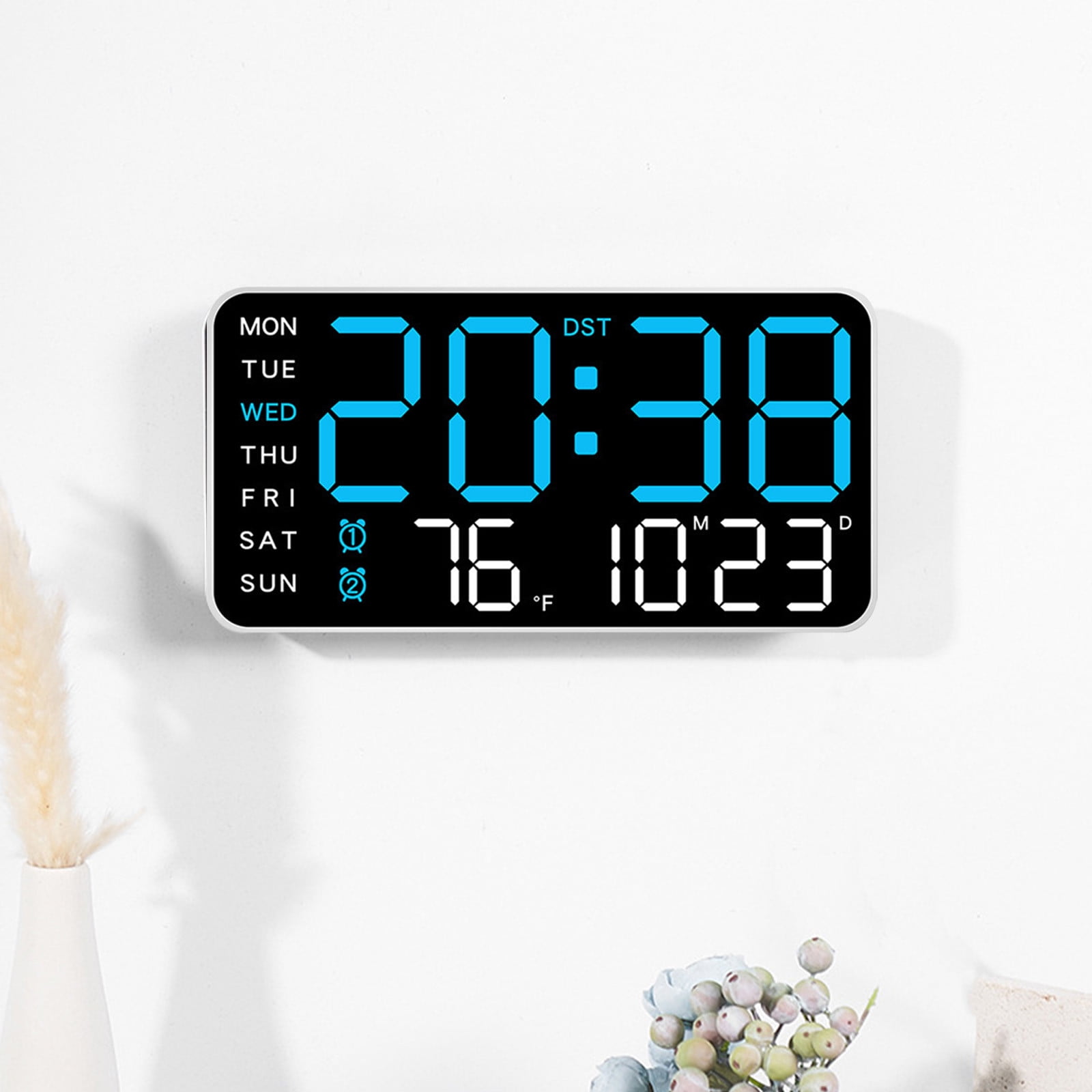 8.5" Large Display Digital Wall Clock, Digital Alarm Clock, with Date, Temperature, Auto DST, Modern Decor Design for Desk, Wall, Room, Bedroom, Gift, Yougster and Elderly