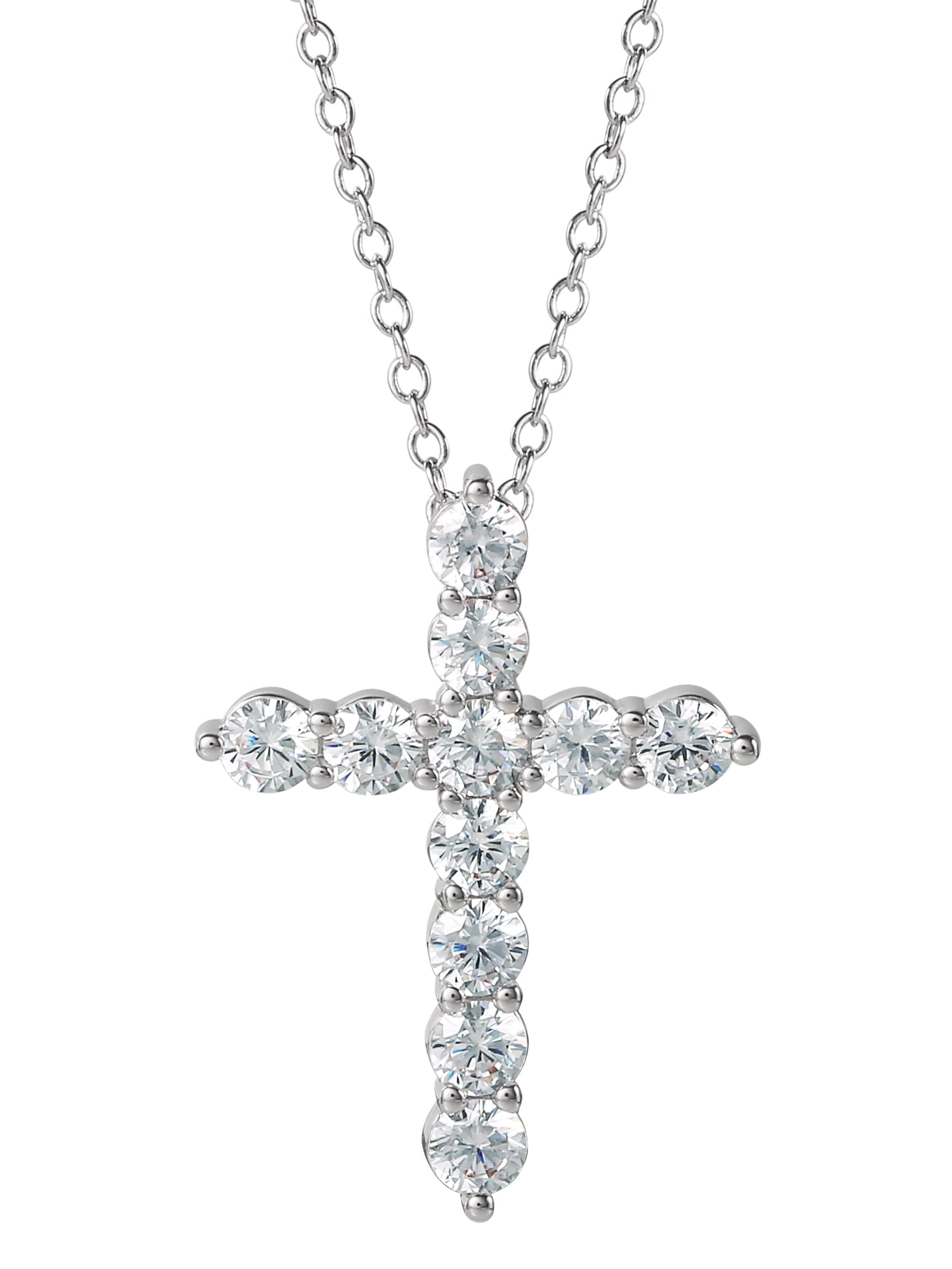 Brilliance Fine- Women's Silver Plated Brass Cubic Zirconia Cross Pendant, 18" + 2" Ext Chain