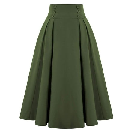 

Women Fashion Casual Skirt With Vintage High Waist Pleated Skirt Army Green M