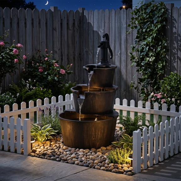 Costway 3-Tier Outdoor Barrel Waterfall Fountain with Cascading Water Flow & Electric Pump