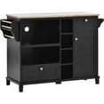 thumbnail image 2 of Kitchen Island Cart with Storage Cabinet and Two Locking Wheels,Solid wood desktop,Microwave cabinet Black, 2 of 5