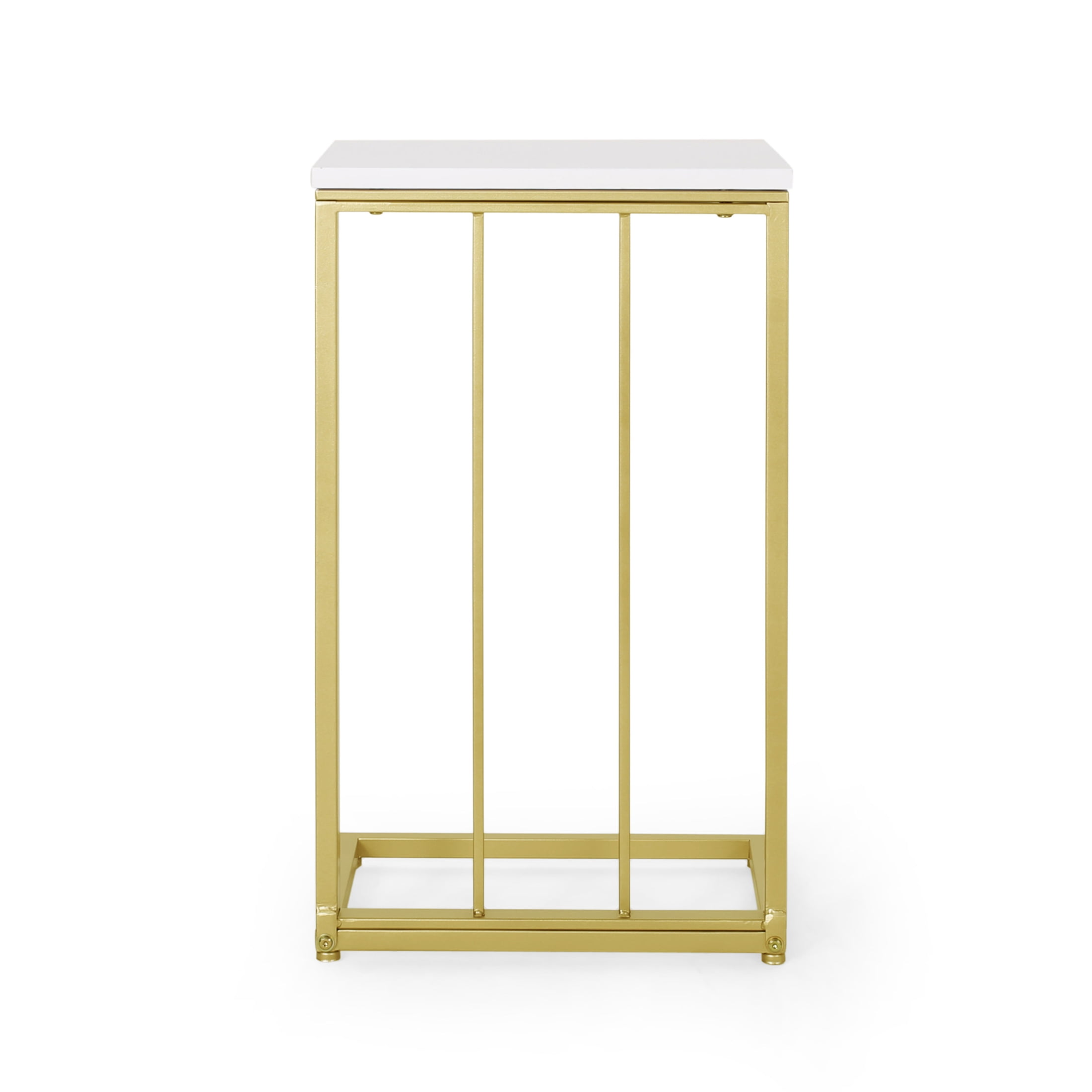Noble House Wade Modern Glam C Side Table, Set of 2, Champagne Gold, White