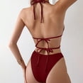 thumbnail image 5 of Minjewel Women's Sexy Two-Piece Bikini Set with Chain String Detail & Adjustable Ties, Triangle Top for Beach, Pool & Vacation Swimsuits,Wine M, 5 of 6