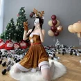 thumbnail image 4 of Disfraz de Cosplay de Papá Noel para mujer, vestido marrón de reno, uniforme de ciervo, alce, chal con capucha, trajes lindos, vestido de carnaval, 4 of 5