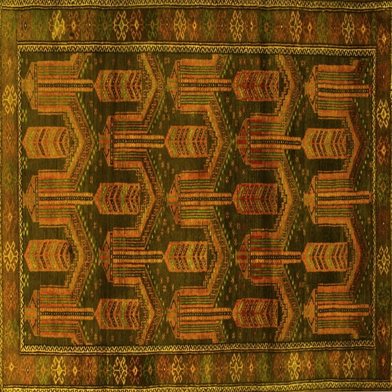Ahgly Company Machine Washable Indoor Square Persian Yellow Traditional Area Rugs, 4' Square