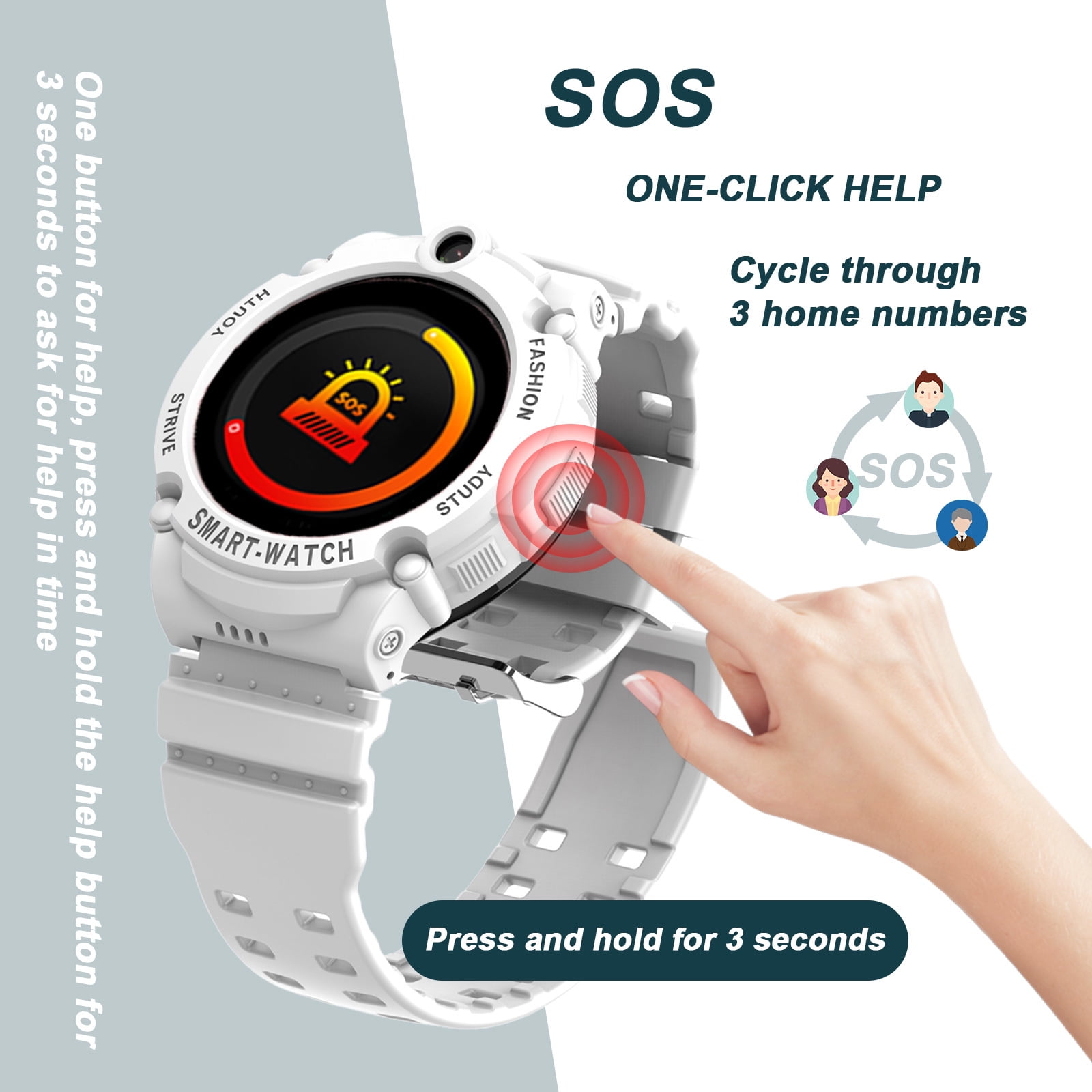 PTHTECHUS S02 Smart Watch for Boys Girls Smartwatch for Kids with 4G SIM GPS Video Call Pedometer MP3 Flashlights Calculator Alarm Clock Children Holiday Gift White