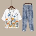 thumbnail image 2 of Women 2 Piece Outfits Sets Summer Fashion Print Casual Loose Fitting Crew Neck Short Sleeve Top Pants Two Piece Set, 2 of 7