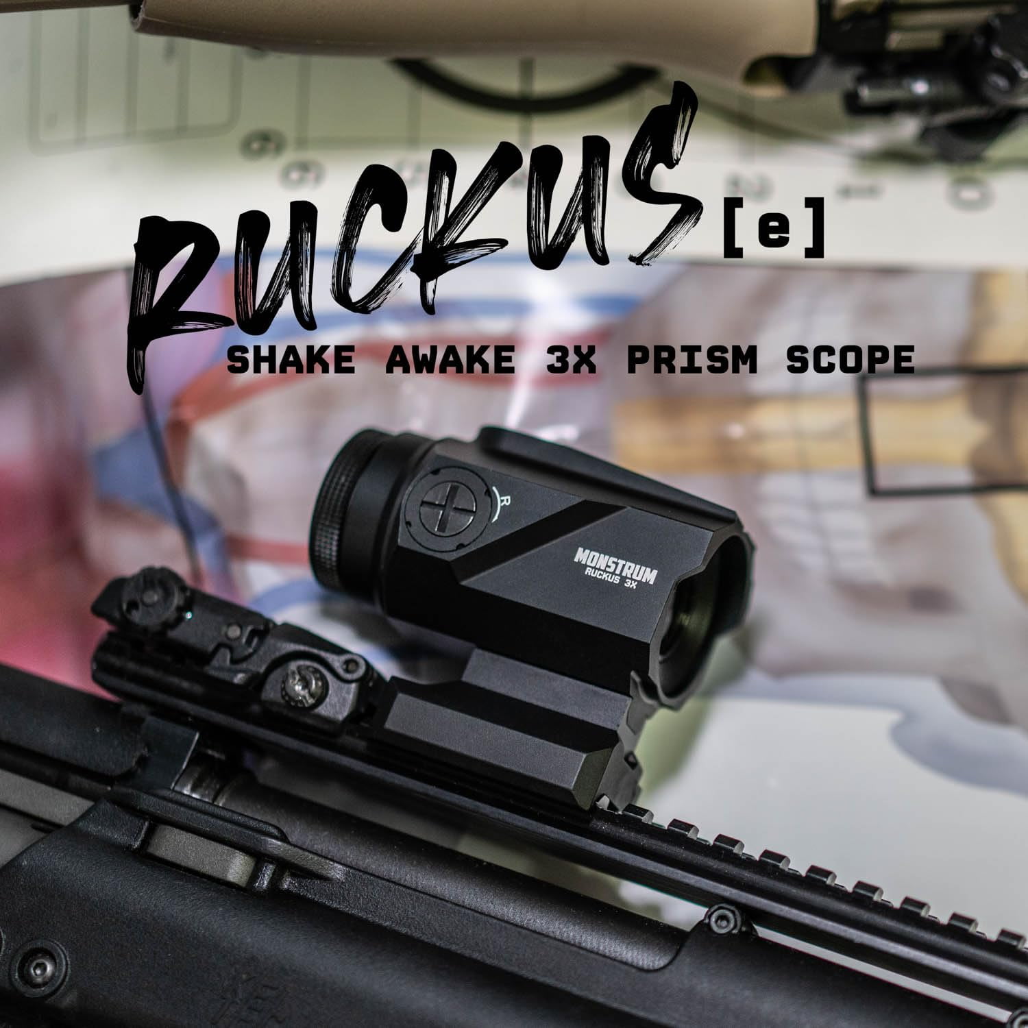 Monstrum Ruckus (e) 3X Prism with Electronic Button Control and Shake Awake | Circle Dot Reticle