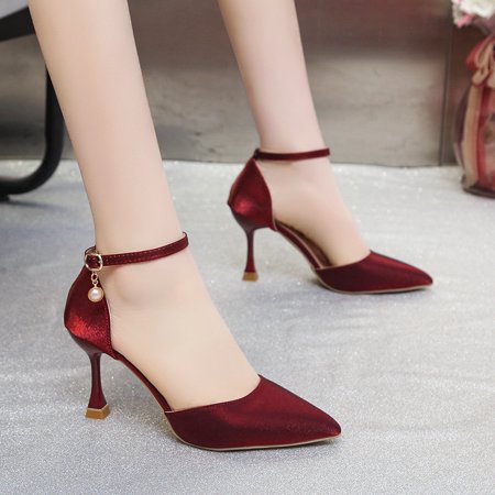 

Fashion Closed Toe Pointed Toe Pumps Triangle Heeled Faux Pearl Buckle Strap High Heels Sexy Party & Dress Shoes