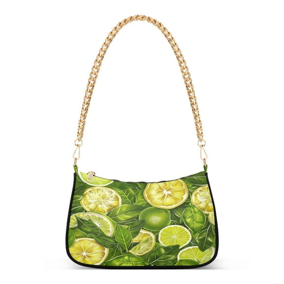 Ryvnso Green Lemon with Leaves Womens Chain Shoulder Bag Tote Handbags Clutch Hobo Purse with Zipper for Travel