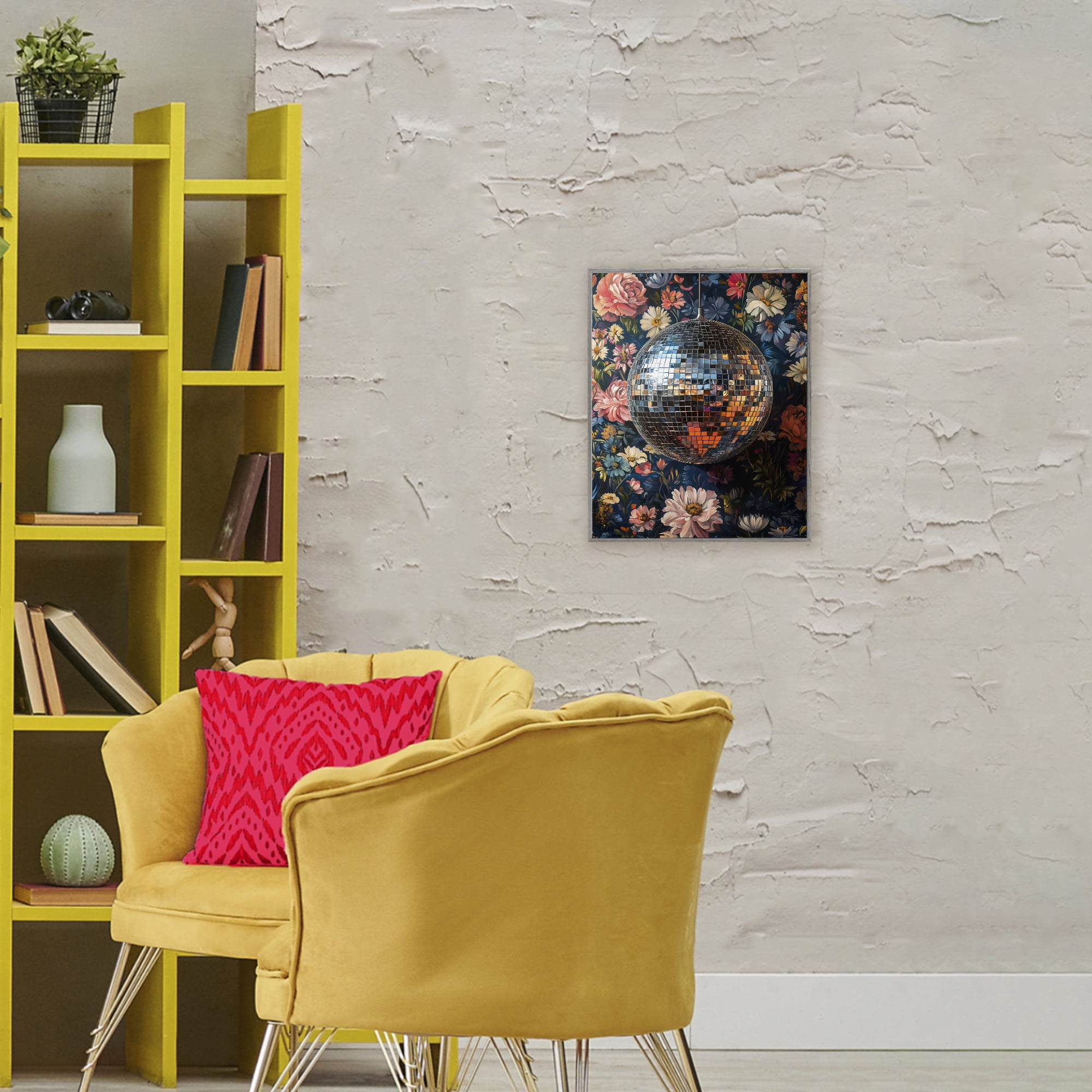Stupell Industries Floral Disco Ball Reflection Gray Framed Giclee Art, design by LSR Design Studio