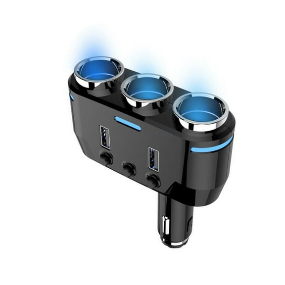 3-Way Power Adapter Cigarette Lighter Socket Splitter 12V Dual USB Car Accessory