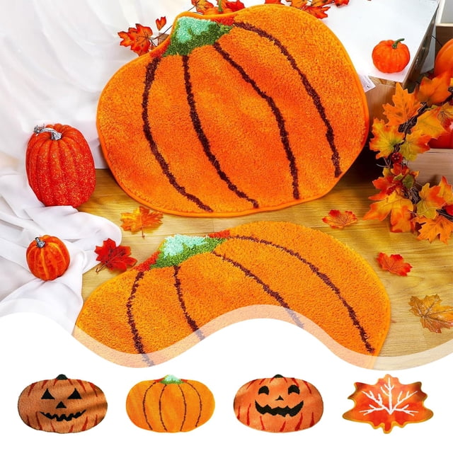 Halloween Bath Mat Halloween Rug Fall Bathroom Rugs Halloween Bathroom Rug Halloween Pumpkin Rugs Pumpkin Maple Leaves Shaped Floor Mat Thanksgiving Day Mat Living Room Bedroom Kitchen Bathroom