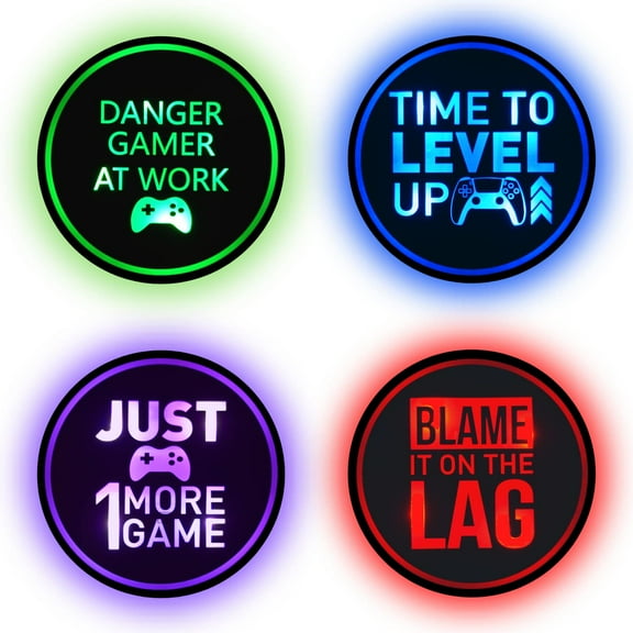 Gaming Coasters by Dreamcontroller USB Rechargeable LED Coaster for Gamer Room Decor. Light up Coasters for Gaming Desk Decor, Nerd Decorations, Nerdy Man Cave Decor 3.5" Anime Coasters for Gamer Gift