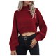 thumbnail image 1 of Gibobby Suéter de cuello alto mujer, Suéter de manga larga para niñas y mujeres a rayas, color crema(Rojo,G), 1 of 5