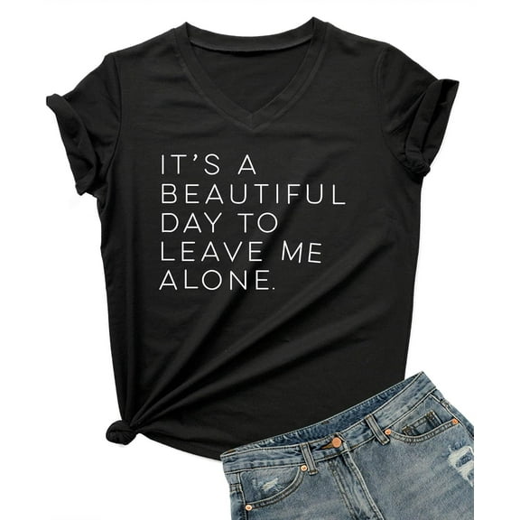 DANVOUY Women's V-Neck Cute Tees Funny Letter Printed T Shirt Graphic Tops